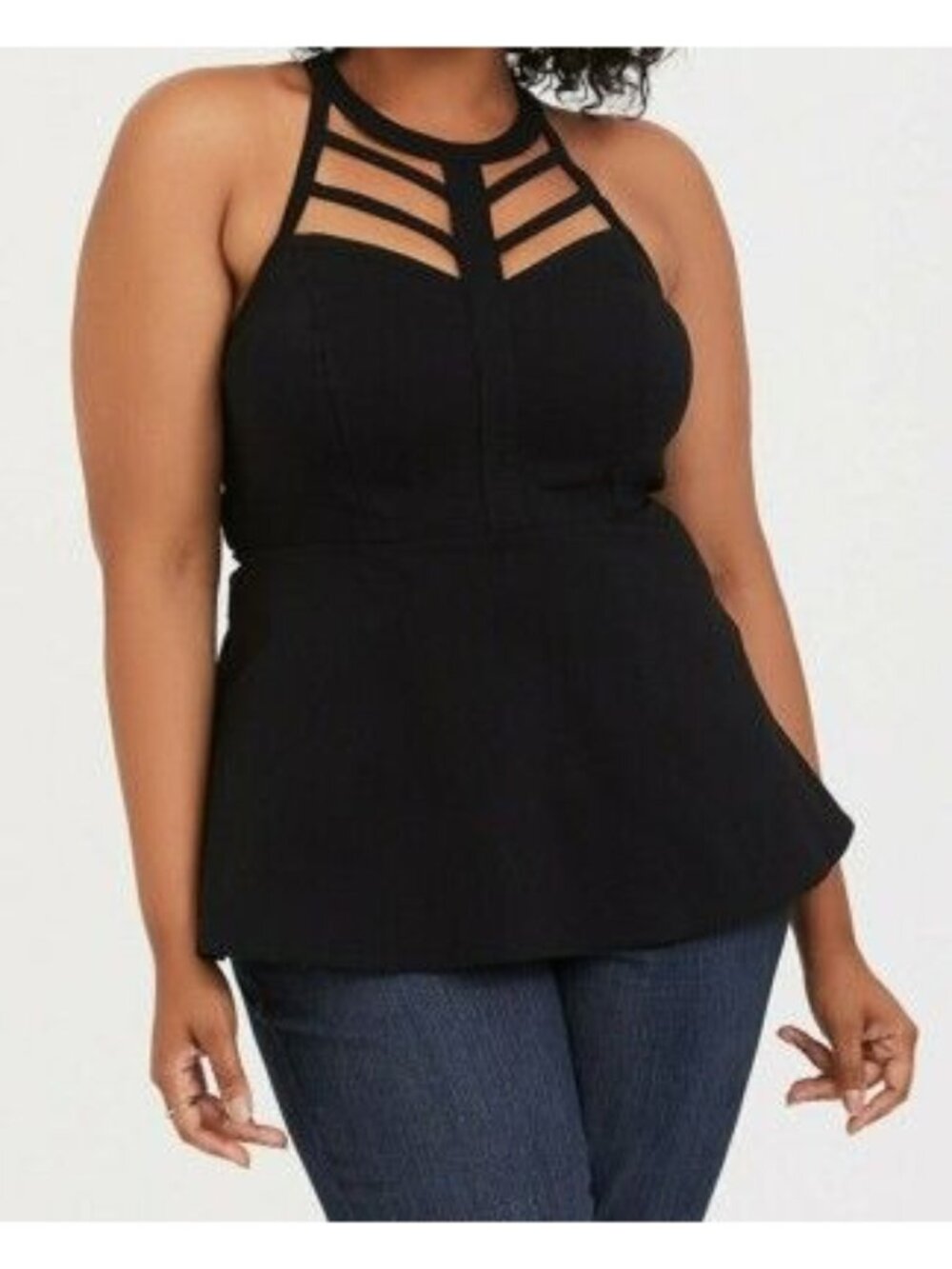Torrid Black Halter Strappy Peplum Top Size 1 Plus